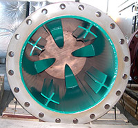 Flow Conditioner Model 3000 Photograph of the downstream end shows the two kinds of low headloss vanes that provide a swirl-free profile for accurate measurement of air, natural gas, water, oil and numerous other liquids and gases. 